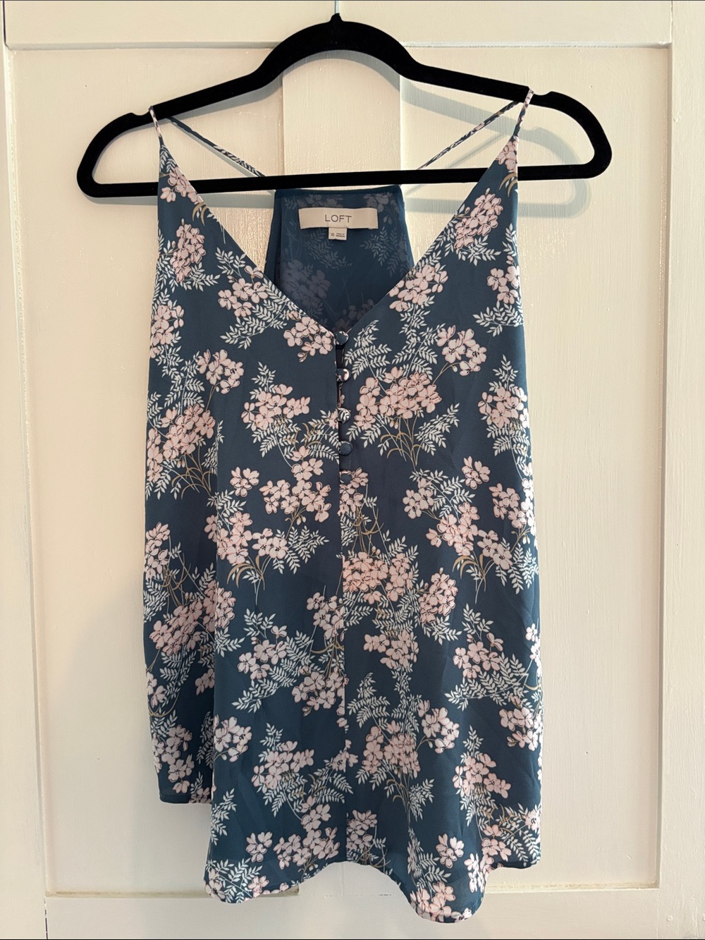 LOFT Blue Floral V-Neck Spaghetti Strap Tank